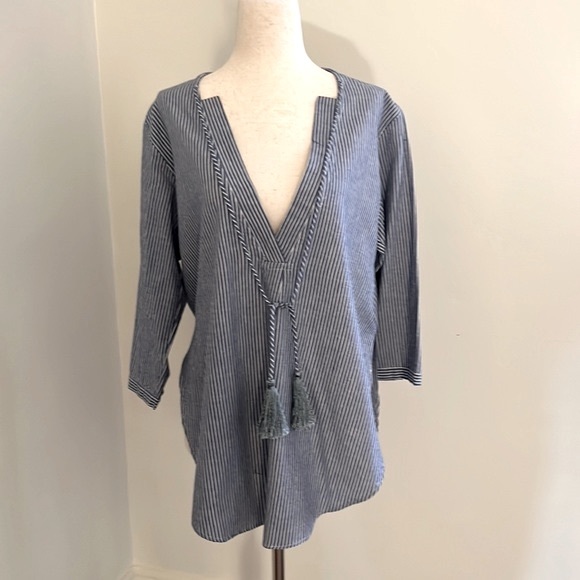 Shakuhachi Stripe Chambray Kaftan Top - Picture 5 of 14